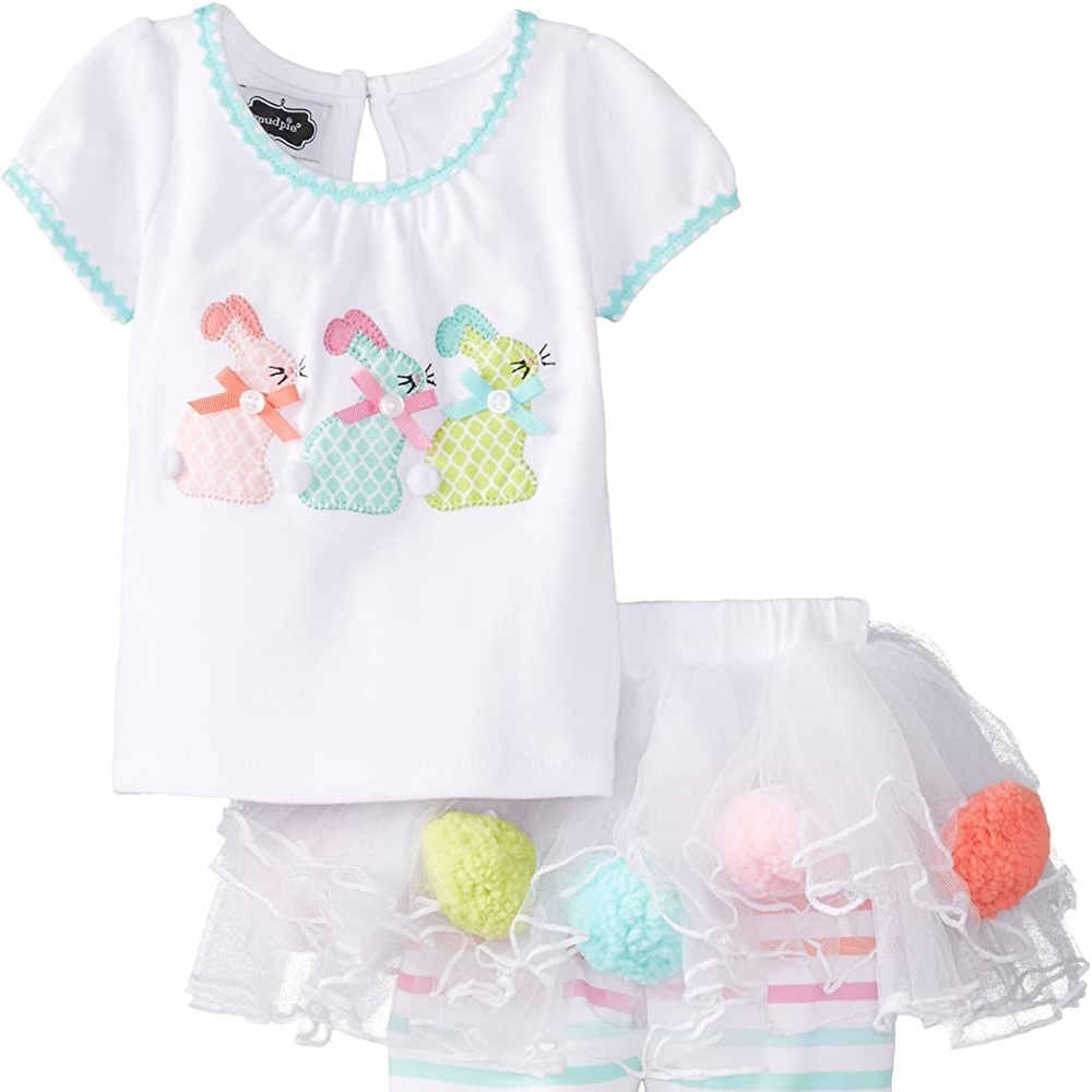 BNWT in plastic. Mud Pie Easter two piece outfit with attached tutu. 6/9M